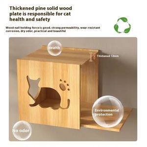 Estante de escalada para gatos de madera maciza, respetuoso con el medio ambiente, plataforma de trampolín de pared para gatos personalizada <span class=keywords><strong>DIY</strong></span>, cápsula espacial, nido de gato para interiores - Product Image 5