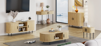 Table console en bois avec pieds en fer, style moderne du milieu du siècle, entrée de couloir, portes coulissantes arrondies en bambou massif