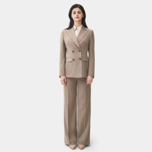 Completo da Donna Slim Fit per Affari, Tailleur Due Pezzi con Risvolto a Punta, Stile Classico Color Cammello, Abito da Lavoro per Tutte le Stagioni - Product Image 1