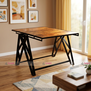 Mesa de Comedor Extensible de Madera Maciza y Metal para Exterior con Estante Lateral, Muebles Clásicos Indios Hechos a Mano - Product Image 5