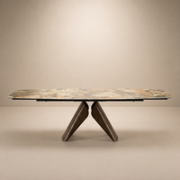 Livraison Gratuite Table à Manger Extensible en Pierre Frittée Italienne, Base en Acier Carbone, 8 Places, Mobilier de Salle à Manger de Luxe pour Hôtel, Personnalisable