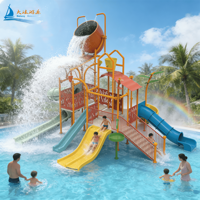 DALANG Gran Parque Acuático Exterior en Oferta, Casa Acuática Familiar Interactiva con Tobogán de Fibra de Vidrio, Combinación de Juegos Acuáticos para Niños
