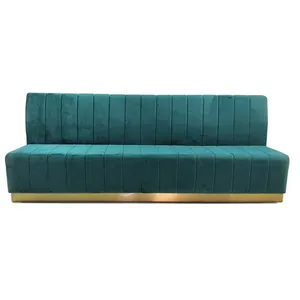 Green velvet sofa booth seating custom make Long wall bench gold base restaurant furniture BT806