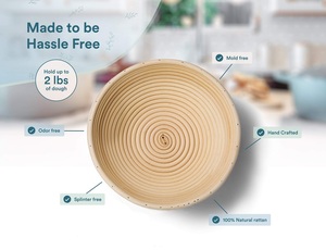 Customized Handmade Eco-Friendly Natural Rattan <b>Bread</b> Proofing & Fermentation <b>Basket</b> Set Linen Lined 17.5cm X 12.5cm X 6.5cm - Product Image 3