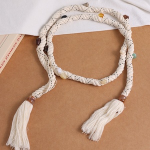 Vente en gros de chaîne de taille tissée à la main pour femmes <span class=keywords><strong>ceinture</strong></span> tressée en <span class=keywords><strong>corde</strong></span> de coton perlée à pompon et accessoires de robe noués - Product Image 3