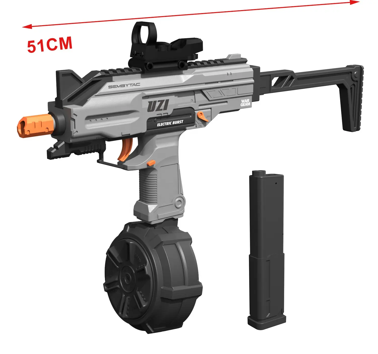 Blaster elettrico a sfera in Gel elettrico UZI da 51CM, pistola automatica Splatter a 100 piedi, pistola a pallina ad acqua