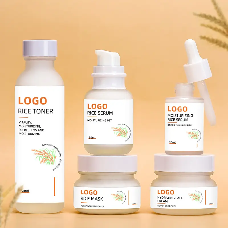 Produk Perawatan Kulit Vegan Korea Label Pribadi Set Peremajaan Organik Perawatan Kulit Hidrasi Wajah Serum Beras Putih