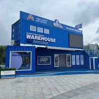 Boutique de vente au détail modulaire en conteneur maritime à deux étages, avec structure en acier, couleurs personnalisables, fenêtres en verre et écran LED