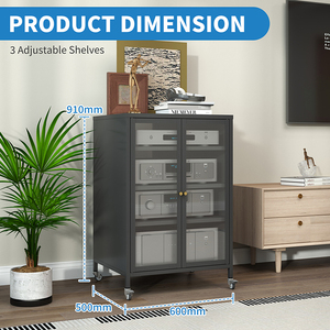 Aparador Moderno Ecológico de Acero y Vidrio con Puerta de Panel Plano, 1 Cajón y 4 Estantes para Sala de Estar o Cocina, BIZOE BZ0084 - Product Image 3