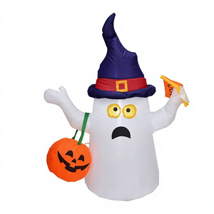 Lanterne citrouille gonflable LED de 1,5 mètre pour Halloween, modèle citrouille fantôme, éclairage extérieur blanc - Product Image 6