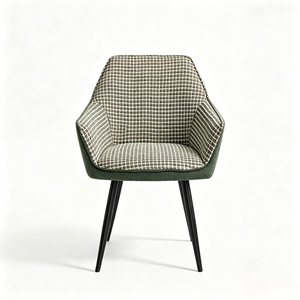 Chaise de salle à manger rembourrée moderne avec accoudoirs, siège en tissu à motifs et pieds en métal pour salle à manger, maison, hôtel - Product Image 2
