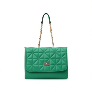 Sac fourre-tout vert matelassé pour femme Fana Melina, imprimé losanges, avec chaîne, grande capacité, fermeture à rabat, style luxueux - Product Image 1