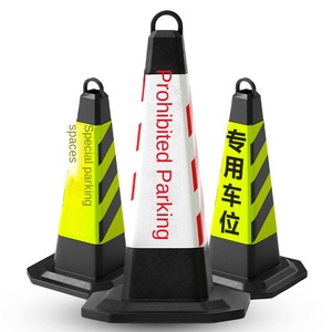 مخروط مرور مربع عاكس للضوء من البلاستيك والمطاط بطول 70 سم، أسود عاكس من الدرجة 3M، حاجز تحذير للطرق وعلامة عدم الركن - Product Image 1