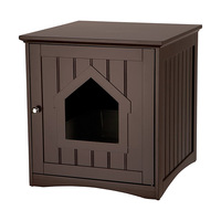 Nichoir décoratif et protecteur en bois en forme de maison pour chat, idéal comme table d'appoint, table de chevet, ou enclos intérieur pour animaux de compagnie et litière.