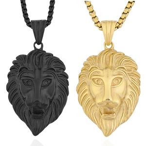 Joyería Hip Hop para Hombre al por Mayor, Collar con Colgante de Cabeza de León Grande, Chapado en Oro Negro y Plateado, de Acero Inoxidable Pulido - Product Image 1