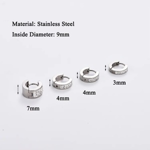 2 paires de boucles d'oreilles Huggies unisexes pour femmes et hommes, en acier inoxydable, cercle avec zircon cubique, bijoux d'oreille pour hommes et femmes - Product Image 2