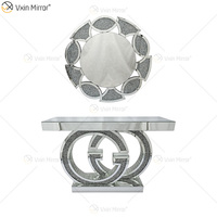 Table console moderne en or GG avec miroir, effet diamant écrasé, fabrication professionnelle