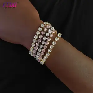Sieraden Goud Zilver Roze Hart Diamant Iced Out Tennis Chain Armband