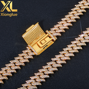 Fashion Men's Hiphop Rap Jewelry Chunky 15mm Alloy Two Rows <b>Iced</b> <b>Out</b> Crystal Thorns Gold Silver Cuban <b>Chain</b> Necklace Bracelets - Product Image 4