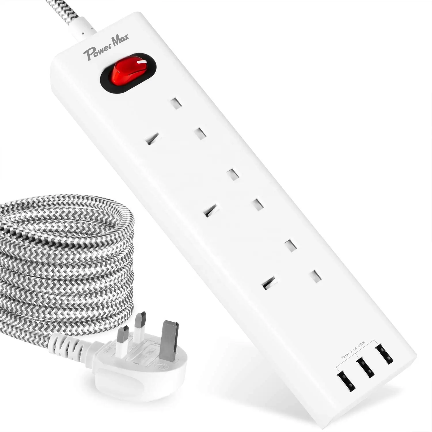 Extensión USB con protección contra sobretensiones, 3 enchufes, 2M, Bs, Ce, Rohs, 13A, 240V, 3120W, para UK, módulos de escritorio