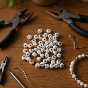 Perline Ilan 8mm Bianche con Scritte Nere, circa 17g, Forniture per Creazione di Gioielli - Product Image 3