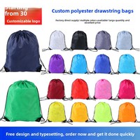 Sac à cordon en polyester uni vierge pour événements sportifs, publicité, rangement, personnalisable avec lettres imprimées