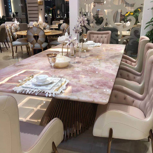 Tavolo da Pranzo Lungo in Quarzo Rosa di Alta Gamma, Arredamento di Lusso in Marmo Rosa - Product Image 1