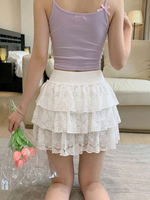 Jupe mini blanche en dentelle à volants superposés taille haute pour femme, coupe trapèze romantique pour soirée, style Y2K, vente en gros, personnalisable