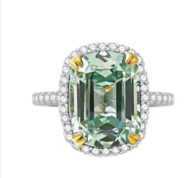 Luxus Silber eingelegt High Carbon Diamant Temperament Nische Design vielseitige Temperament Frauen hellgrünen Turmalin Ring