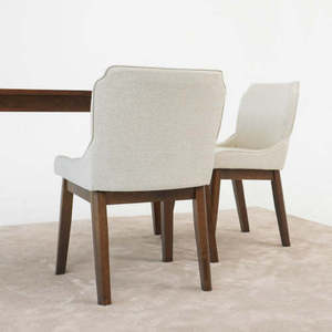Modern Ellis Dining Chair <b>Set</b> of 2 - Beige <b>Linen</b> for Dining Room, Kitchen, Restaurant with Solid Wood Legs - Product Image 3