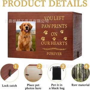 Urna de madera Shinb para mascotas con marco y tapa deslizante, caja de recuerdo de madera natural para gatos y perros - Product Image 5