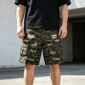 Pantalones cortos para hombre con logo personalizado, pantalones cargo de camuflaje, pantalones cortos Bermuda de lona rasgados de cintura media para hombre, pantalones cortos casuales transpirables para hombre - Product Image 6