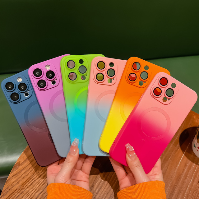 Gradient Color Luxury TPU Acrylic Protective Phone Case Cover Wireless Charging Cell Phone Cases for iPhone 12 13 14 15 Series
