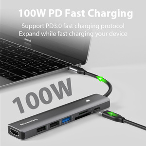 Nhôm Chất lượng cao 7 trong 1 <span class=keywords><strong>USB</strong></span> Loại C Type-C adapter Hub Dock cho Macbook máy tính xách tay với <span class=keywords><strong>USB</strong></span> 3.0 <span class=keywords><strong>USB</strong></span> 2.0 HD PD SD TF Đầu Đọc Thẻ - Product Image 5