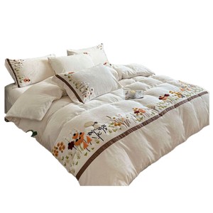 Juego de Ropa de Cama de Tela de Rizo con Bordado Floral, 4 Piezas, Doble Cara, Cálido para Invierno, Algodón de Fibra Larga - Product Image 5