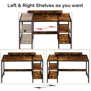 Escritorio de Computadora con Almacenamiento, Mesa Esquinera con Estante y Cajón, Mesa de Maquillaje de Madera y Metal para Oficina en Casa, para Escribir, Estudiar y Trabajar - Product Image 3