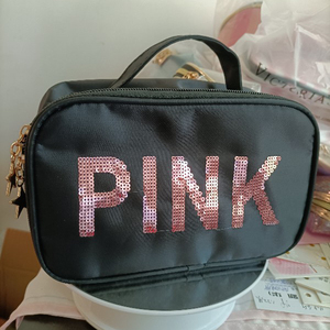 BSCI ISO Sedex FAMA moda all'ingrosso logo personalizzato paillettes glitterate <span class=keywords><strong>borsa</strong></span> per trucco in Nylon borse da viaggio impermeabili da donna rosa - Product Image 6