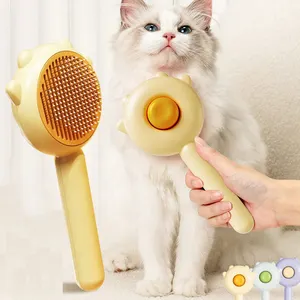 त्वचा के अनुकूल पालतू सुई ब्रश जादू मालिश कंघी बिल्ली कुत्ते के बाल हटानेवाला एक क्लिक बटन के साथ
