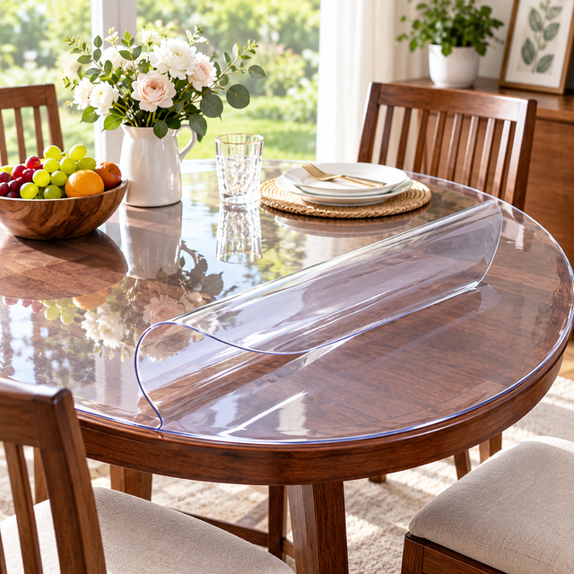 HUIHE Custom Clear PVC Table Protector Waterproof Transparent Vinyl Table Cover Round Soft Glass Tablecloth Mat