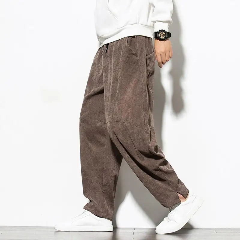 Streetwear Mode Toevallige Losse Broek Mannen Effen Kleur Plus Size Corduroy Broek Oversized Joggers Cargo Broek