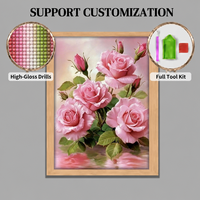SONGWOOART Lukisan Berlian 5D Diy Bunga Mawar Pink untuk Dewasa untuk Dekorasi Rumah Kit Lukisan Berlian Kustom