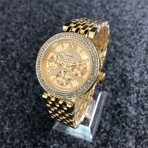 Reloj de Lujo para Mujer, Nueva Llegada, Chapado en Oro, Cuarzo, Circonita Cúbica, Línea Premium, con Diamantes - Product Image 1