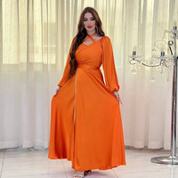 Coucher de soleil Orange minuit noir robe abaya fluide col croisé taille cravate ajustement contrôle fluide élégant vêtements en gros en vrac amical