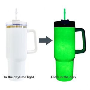 Double Wall Stainless Steel Blank Sublimation 40oz <b>Cup</b> Tumbler Glow in the Dark Mug with Handle <b>Lid</b> <b>and</b> <b>Straw</b> - Product Image 2