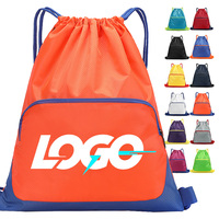 Sac à dos à cordon en polyester imperméable avec logo personnalisé, poche avant zippée, sac promotionnel à cordon pour la gym et les sports