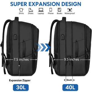 กระเป๋าคอมพิวเตอร์แล็ปท็อปสำหรับเดินทางแบบขยายได้ทุกเพศ, กระเป๋าคอมพิวเตอร์แล็ปท็อปสไตล์ธุรกิจกระเป๋าซิปปิดได้ทุกเพศทุกวัยทำจากวัสดุโพลีเอสเตอร์โพลีเอสเตอร์ - Product Image 2
