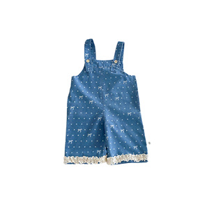 Tuta estiva Casual a pois 2025 da ragazza <span class=keywords><strong>pantaloni</strong></span> in Denim con fiocco alla moda per bambine e bambini - Product Image 4