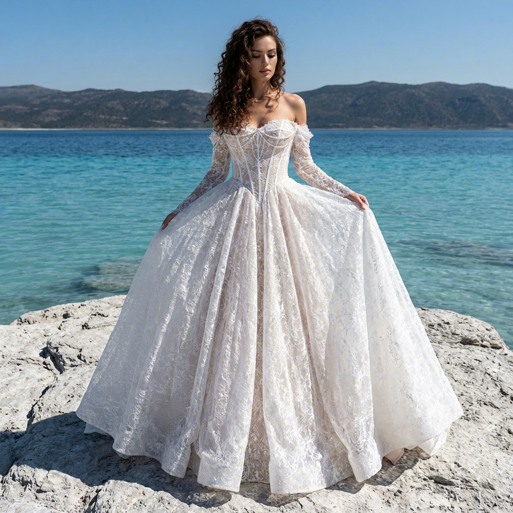 Elegant Basque Waist Wedding Dress Lace | Custom OEM Elegant Basque Waist Wedding Dress Lace | Custom OEM