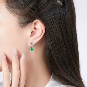 Natural <b>emerald</b> green ear ring with pearl-shaped design, ice-grade jade, S925 silver inlay, women's high-end earrings - Product Image 5