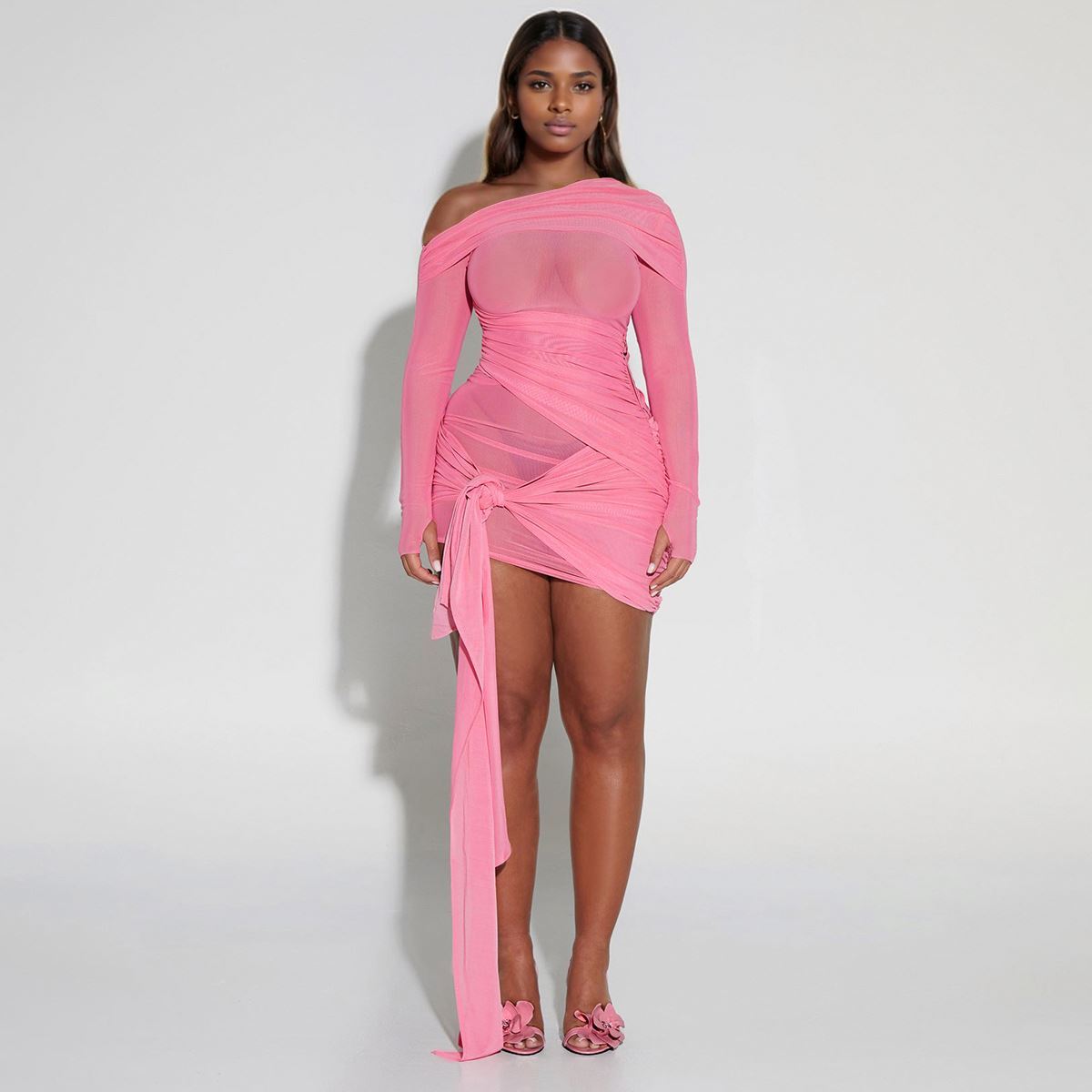 collar design dress Spring Summer Fashion Women's New One Piece Sexy Folded Sleeve Size:63 (6'6
